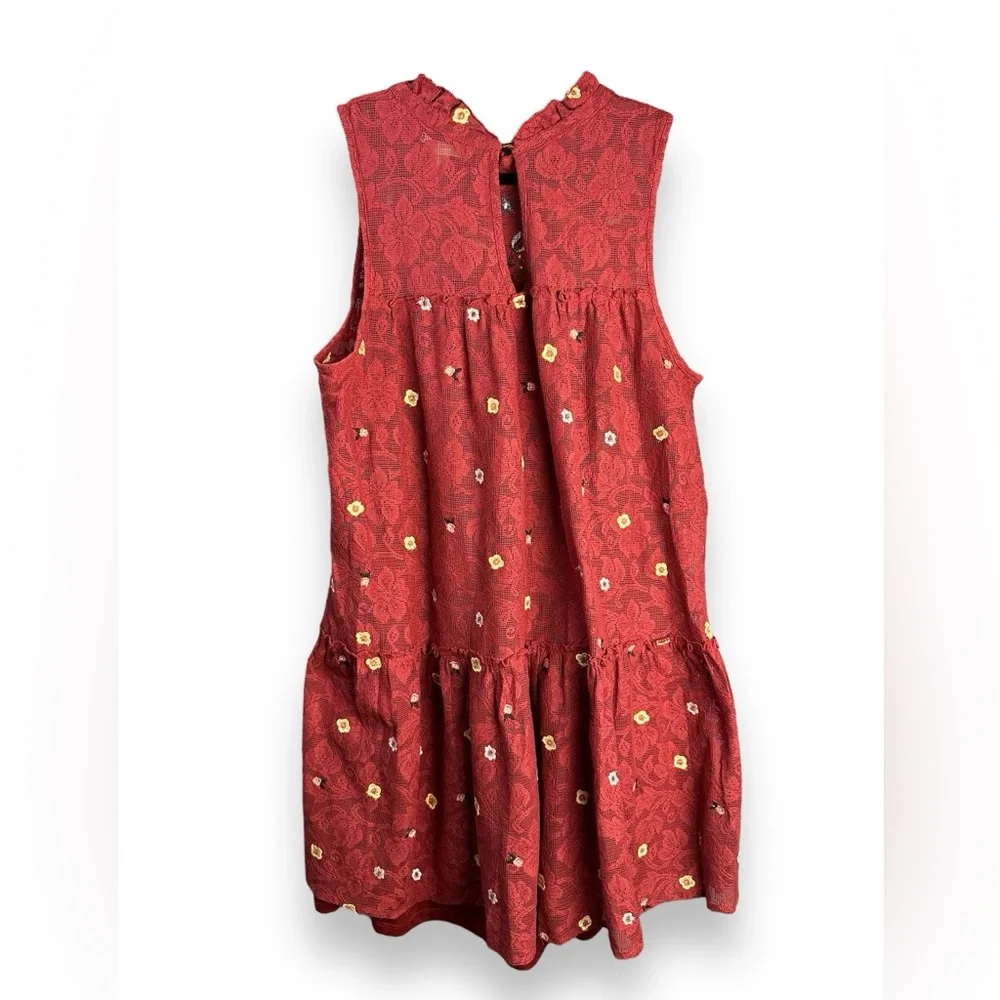 075. Francesca's Sleeveless Embroidered Miami Phoenix Mini Dress L Orange Red - Picture 3 of 10